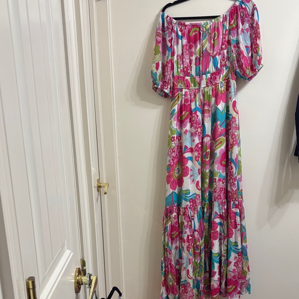 Trina Turk Pink and Green Floral Maxi Dress